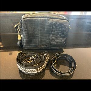 Pom Pom London Black Crocodile Embossed Crossbody Bag in EUC